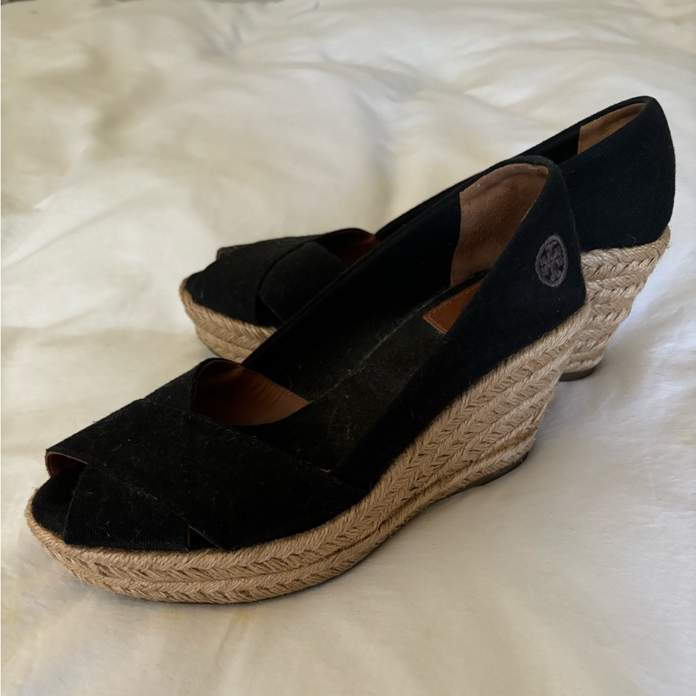 Tory Burch Black Canvas Espadrilles Size 7